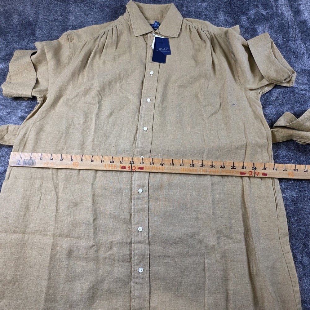 Polo Ralph Lauren Belted Linen Shirt Dress Size 12 Safari Tan Neutral Minimalist - Picture 10 of 11